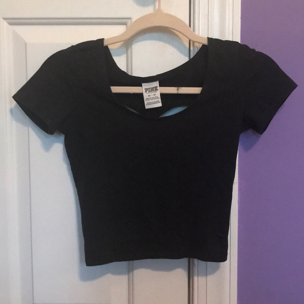 VS Pink black crop top with heart cutout back